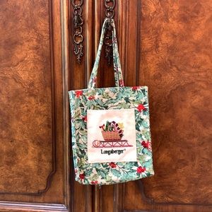 Longaberger small Christmas tote bag, outside pocket, Holly  Berry print